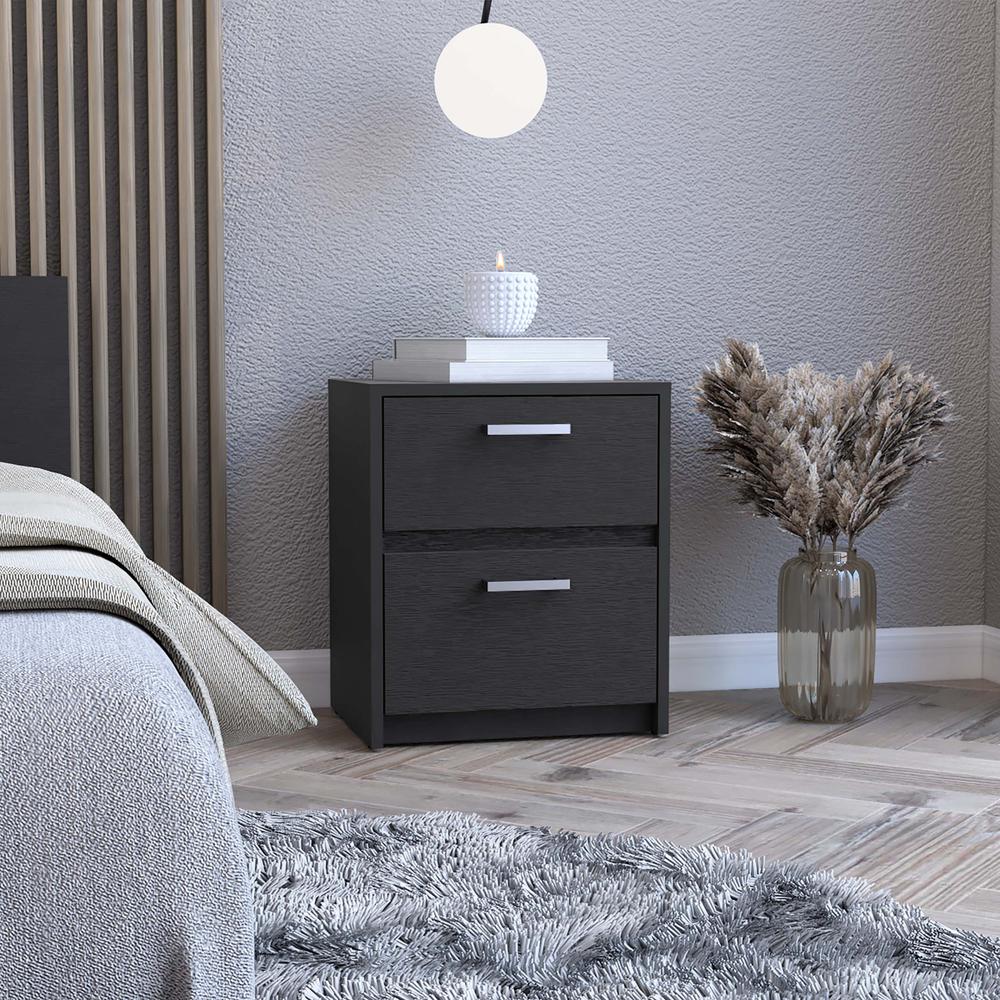 HomeRoots 518162 19 in. Black Two Drawer Nightstand