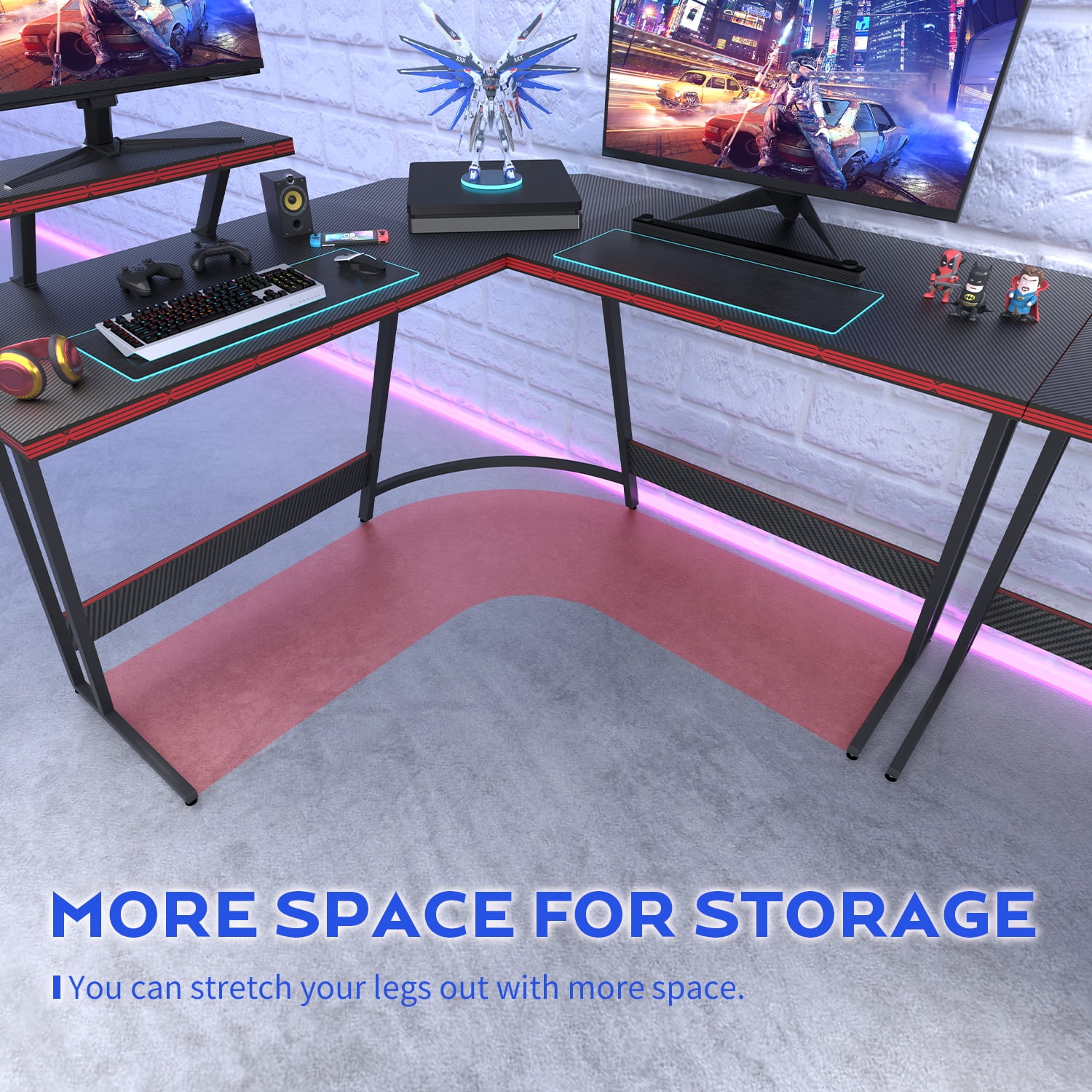 Lacoo 51.2“ Gaming Desk L-shaped Carbon Fiber Surface Gaming Corner Desk Table, Black