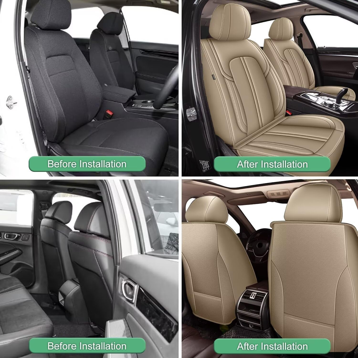 DIKSOAKR Car Seat Covers Fit for Ford F-150 2009-2025: First Row 2PCS Faux Leather Seat Covers Waterproof Automotive Seat Cushion Protector(2 Seats,Beige)
