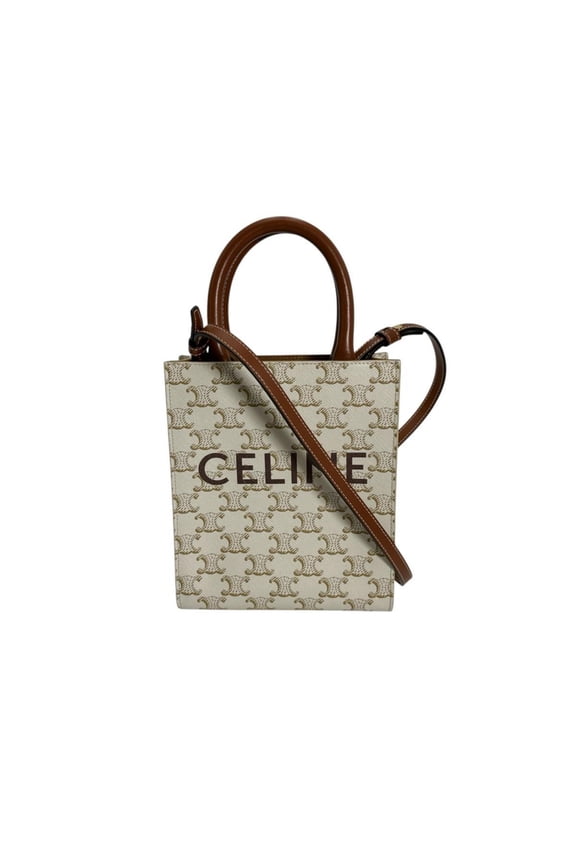 Pre-Owned Celine Mini Partial Cabas Triomphe Handbag in White