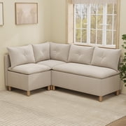 SITJOY Modular Breakfast Nook Bench with Storage, 4-Seat L-Shaped Upholstered Dining Banquette with 1 Corner Unit, White Chenille