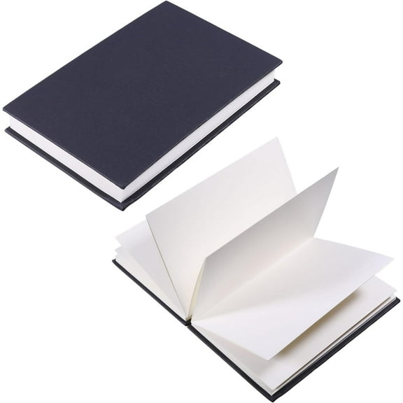 2 Pcs Watercolour Hardback Concertina Blank Accordion-fold Design DIY Notebook Protable Journal Watercolor Sketchbook 6.4 x 4.3 Inch Black