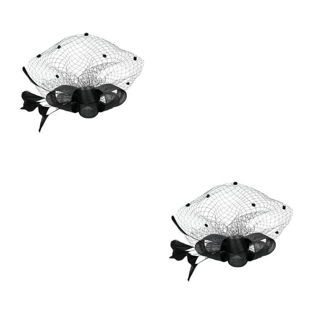 Qarigey Accesorios para el cabello Bowknot romántico Pin Mesh Lace Multicolor Decoraciones de boda Adornos Tea Party Sombreros para Negro 2piezas