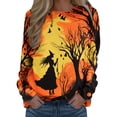 thumbnail image 1 of Arlun , Chandails d'Halloween pour Femmes 2025 Grande Taille Mignon Citrouille Graphique Drôle Lettres Imprimées Chandail Ample Décontracté Col Rond Manches Longues Tendance Hauts d'Halloween Orange5 TTG, 1 of 4