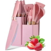Bartans Silicone Cooking Utensils Set, BPA Free Heat Resistant Pink Baking Tools Kitchen Knife 19 Pc
