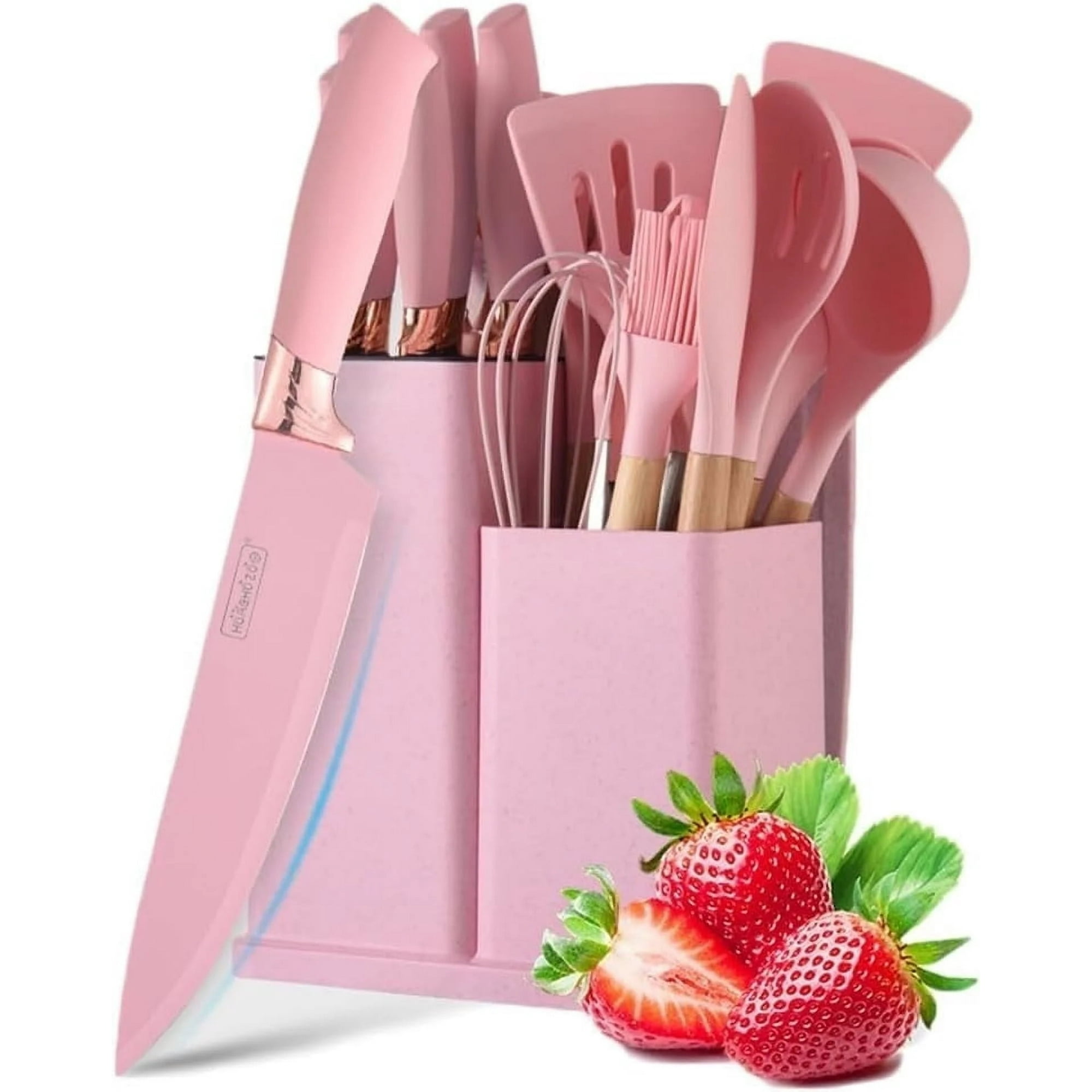 Bartans Silicone Cooking Utensils Set, BPA Free Heat Resistant Pink Baking Tools Kitchen Knife 19 Pc