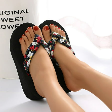 

Cathalem Pep Step Sandals for Women Women Wedge Heel Thick Bottom Floral Flip Flops Beach Flip Flops Fashion Summer Casual Sandal Black 8