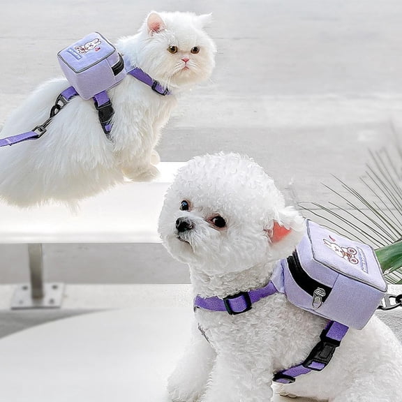 LOLIPPYY Purple Dog Backpack Harness with Leash for Outdoor Pet Use Vest Style Harness for Small and Medium Dogs