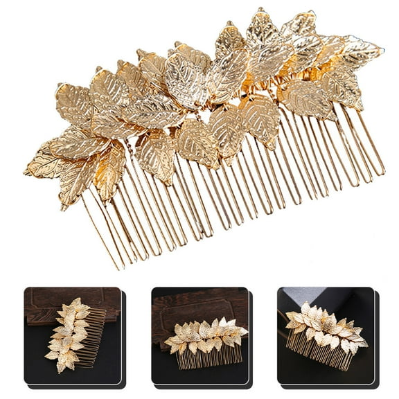 WINOMO Leaf Hair Accessories Hair Comb for Women in Golden Alloy 1Pack