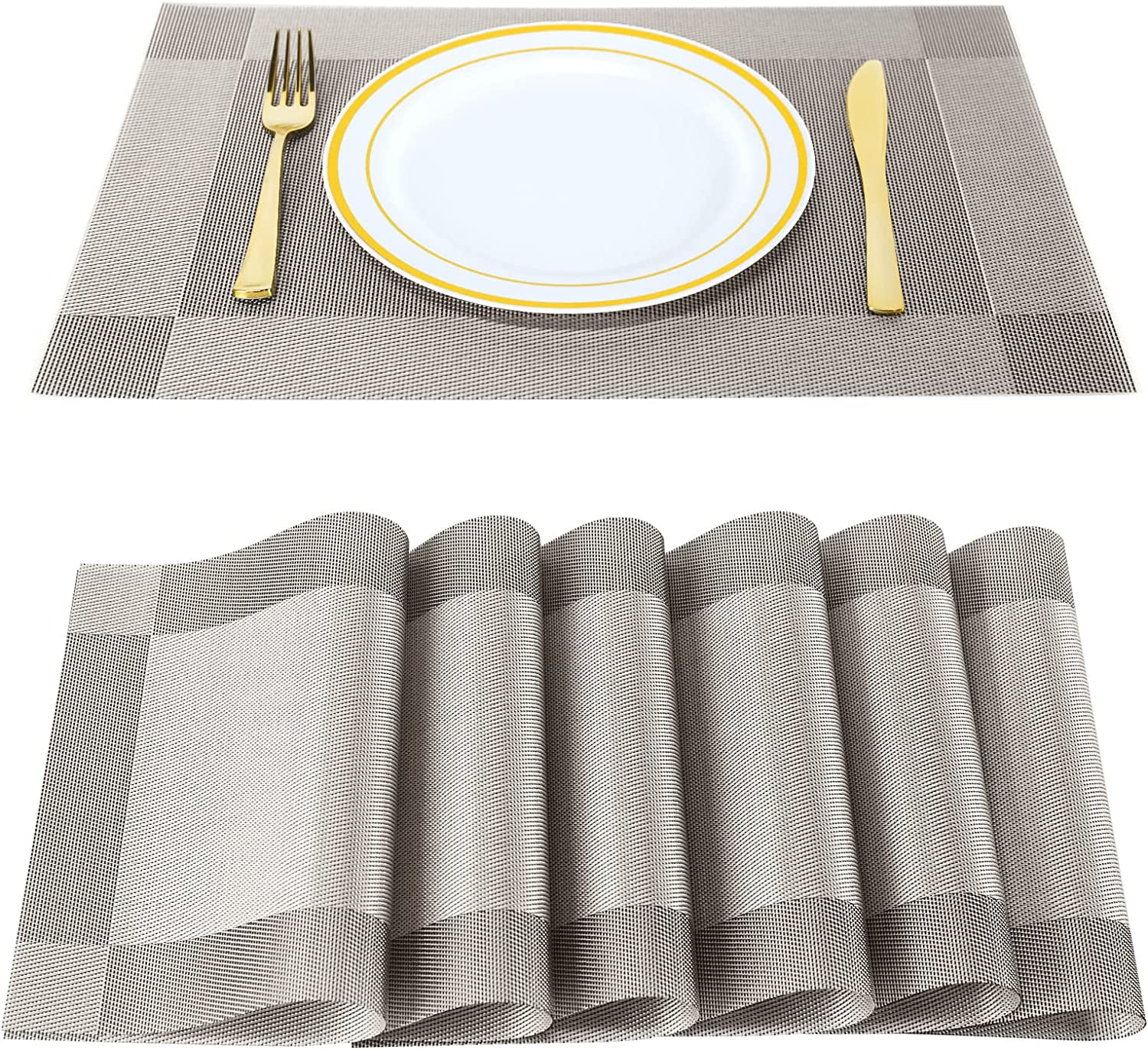 PVC Placemats 6 PCS of Non-Slip Place Mats Washable Vinyl Table Mats ...