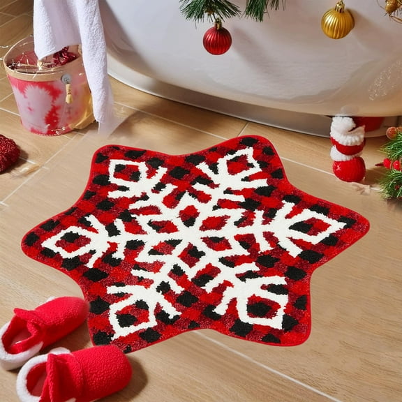 kladzum Snowflake Christmas Rug 23.6" Round Decorative Floor Mats Nonslip Rocking Chair Rugs Living Room Bedroom Bedside Small Carpet for Holiday Party Decor