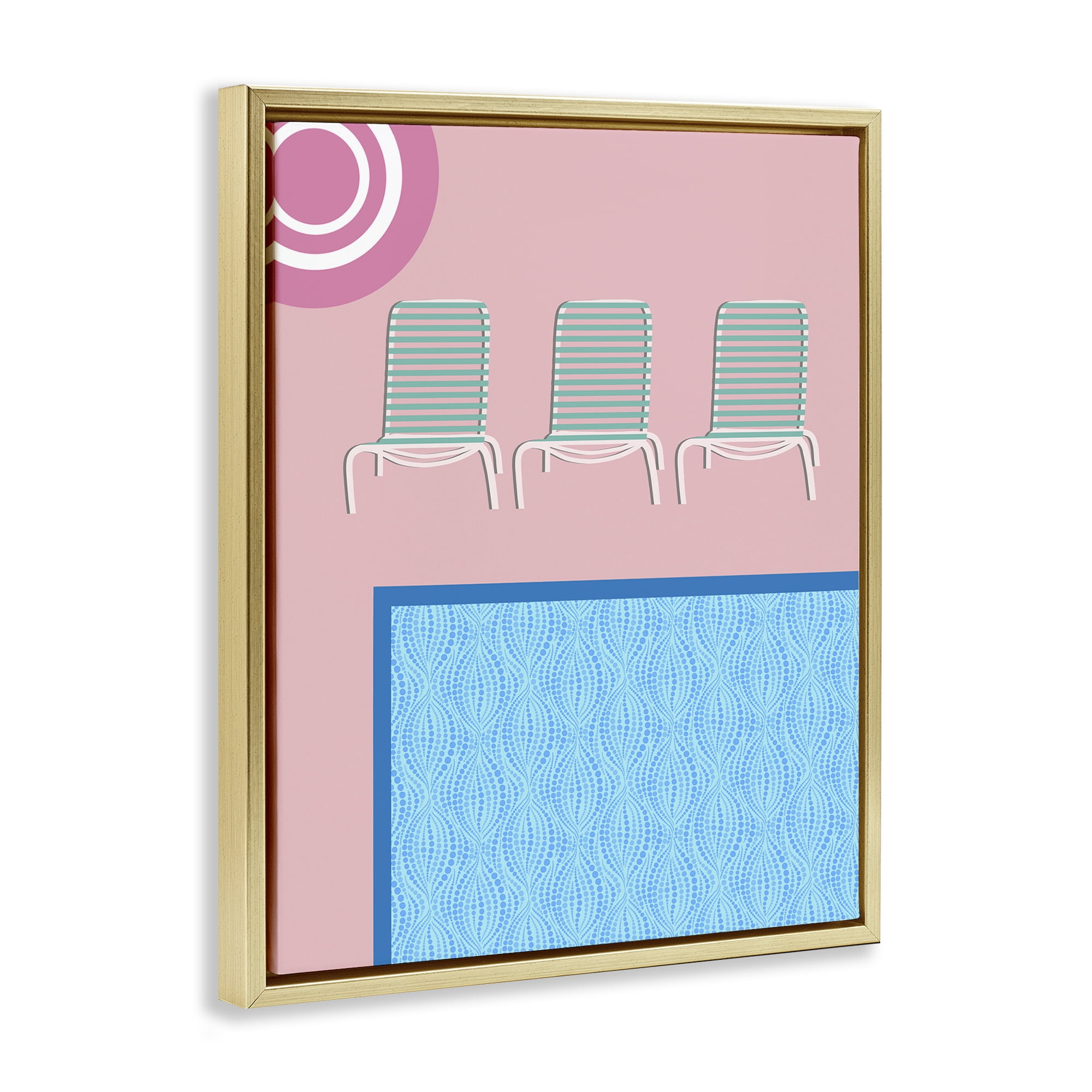 Stupell Industries Summer Poolside View Scenery Painting Gold Floater Framed Canvas Art Print Wall Art, 17 x 21
