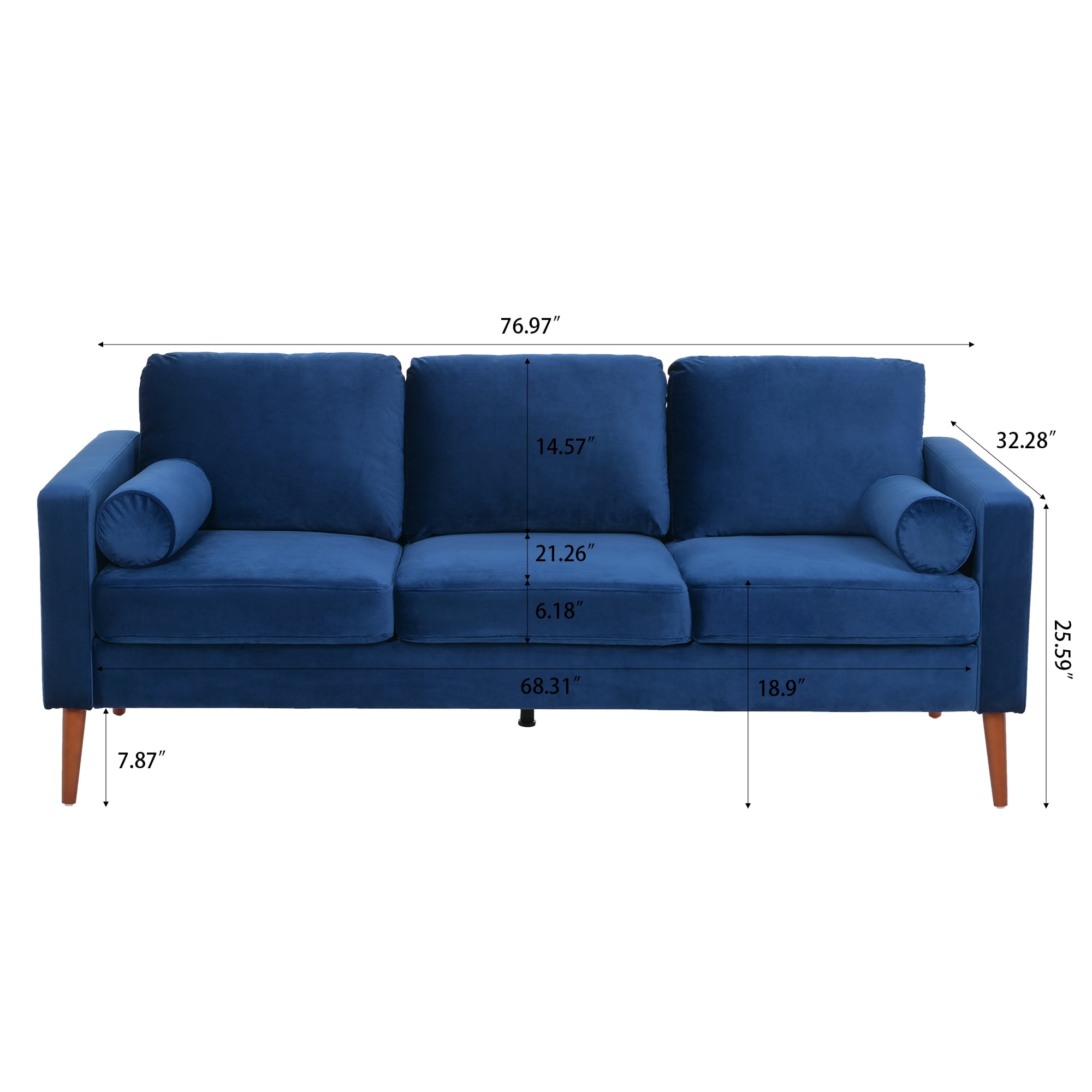 YYAo Extra Deep Filled Sofa, Vertical Velvet Upholstered Futon with Armrests and Legs for Living Room, Apartment, Blue YYAo Extra Deep Filled Sofa, Vertical Velvet Upholstered Futon with Armrests and Legs for Living Room, Apartment, Blue