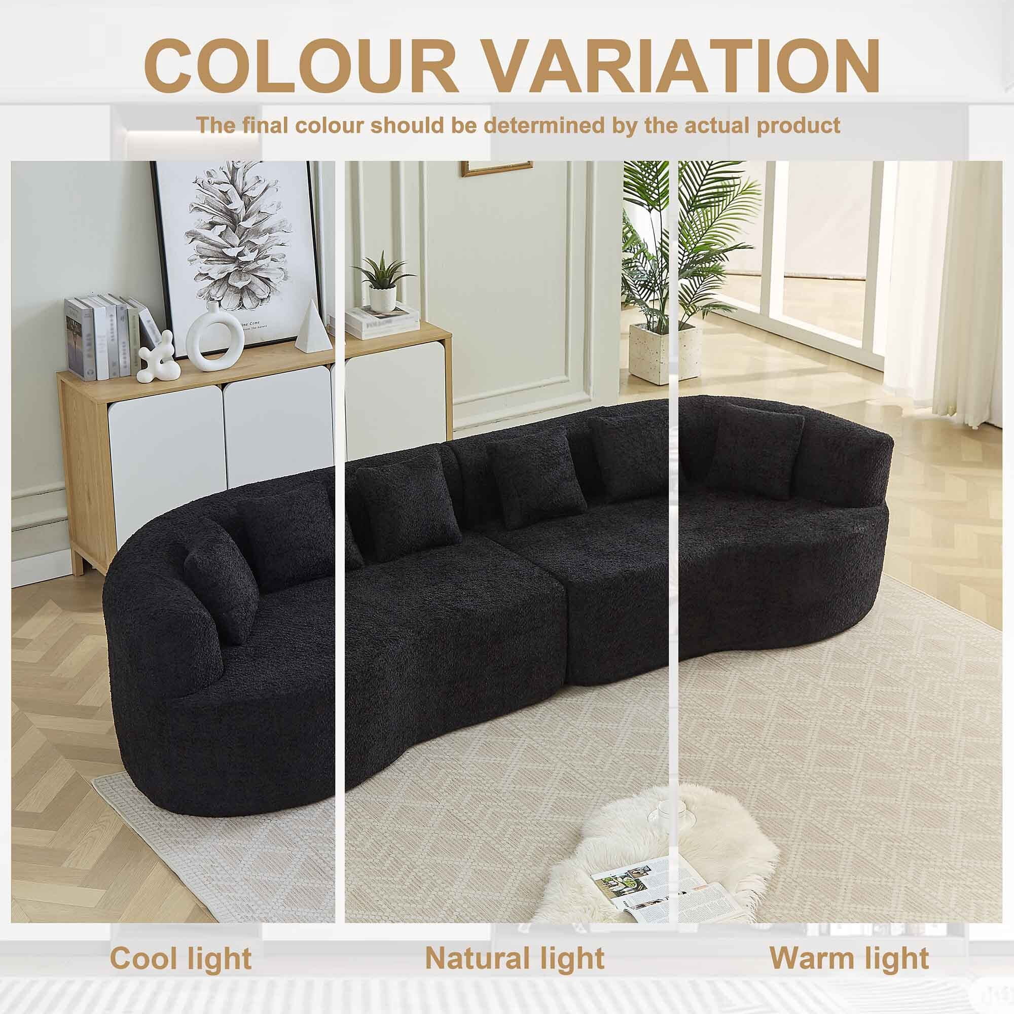 Lunale 106" Oversized Curved Sofa, Modern Boneless Cloud Couch for Living Room, Black Chenille