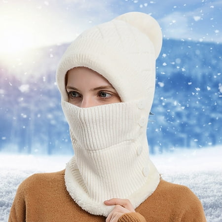 

Shiusina Integrated Cold-Proof Outdoor Cold-Proof Headgear Riding Winter Ski Hood Warm Cap Bib Face Women Hats WhiteOne size