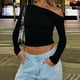 thumbnail image 1 of Top De Manga Larga Camisa básica de mujer Top Color sólido Estilo sexy Hombro inclinado Ropa de calle Traje Cgtredaw Negro L para Mujer, 1 of 6