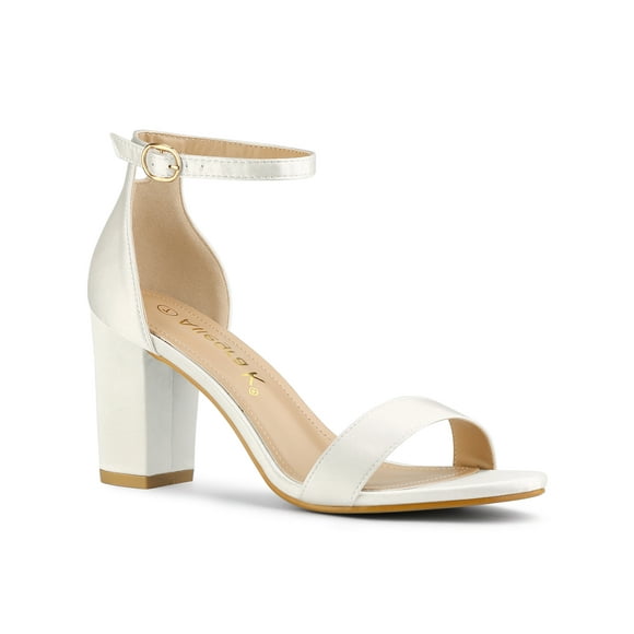 BLISSFUL STEP Sandales à Talon Bloc pour Femmes avec Bride à la Cheville et Boucle Blanches 5,5