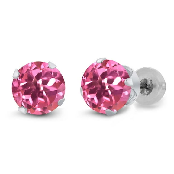 Gem Stone King 2.00 Ct Round Pink Mystic Topaz 14K White Gold Stud Earrings for Women Men