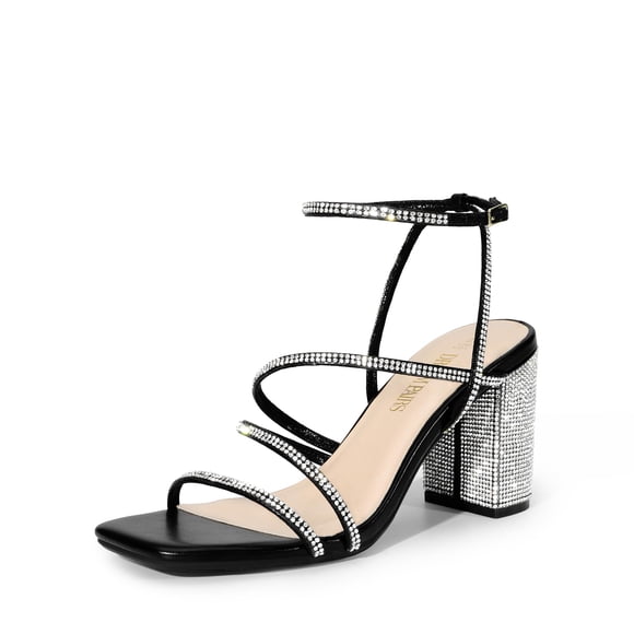 Sandalia DREAM PAIRS Talle 6 Negra con Tacón de Tiras y Brillantes