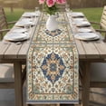 thumbnail image 4 of Vintage Ethnic Floral Table Runner, Green Blue Classical Bohemian Style Cotton Linen Kitchen Table Decoration Washable Dining Tabletop Runners for Home Party Decor 13x90 Inches, 4 of 9