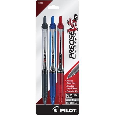 Pilot® Precise V5 RT Premium Rollerball Pens, Extra-Fine Point, 0.5 mm, Assorted Barrel Colors, Assorted Ink Colors, Pack Of 3 Pens