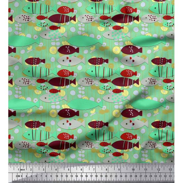 Soimoi Velvet Fabric Fish Cartoon Print Fabric by Yard 58 Inch Wide