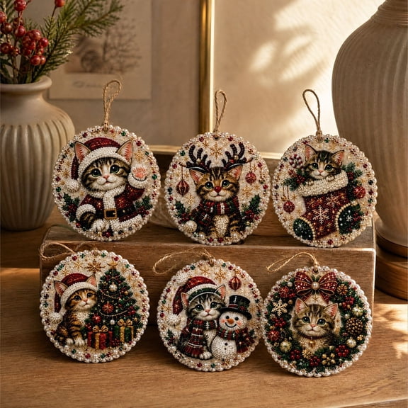 Christmas DIY Diamond Art Hanging Ornaments, 6-Piece Christmas Craft Kit with Sparkling Tree Pendants for Holiday Home Decor and Handmade Gifts