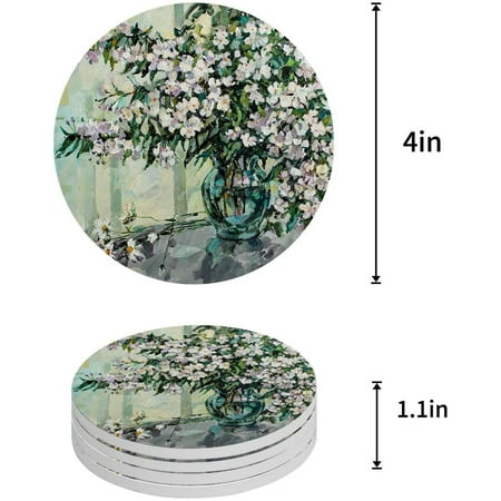 

ZHANZZK Retro Style Flowers in A Vase on The Windowsill Set of 4 Round Coaster for Drinks Absorbent Ceramic Stone Coasters Cup Mat with Cork Base for Home Kitchen Room Coffee Table Bar Decor