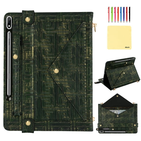 Dteck for Samsung Galaxy Tab S11 (2025 11″) with Crossbody Shoulder Strap, Shockproof PU Leather Magnetic Tablet Case with Kickstand Built-in Strong Magnet Hard Rugged Cover, Green