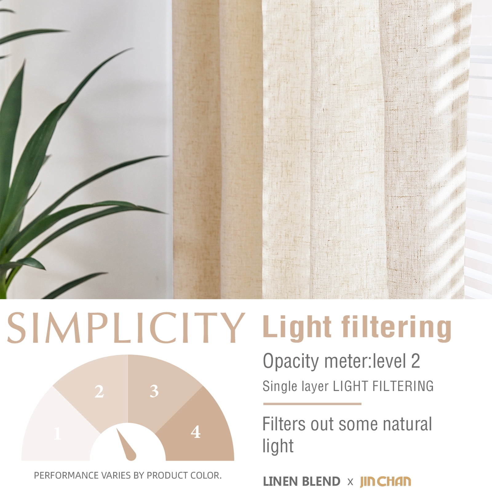 Curtainking Linen Curtains 84 Inch Length for Living Room Farmhouse Rod Pocket Back Tab Light Filtering Window Drapes for Bedroom Curtains Crude 2 Panels Biege