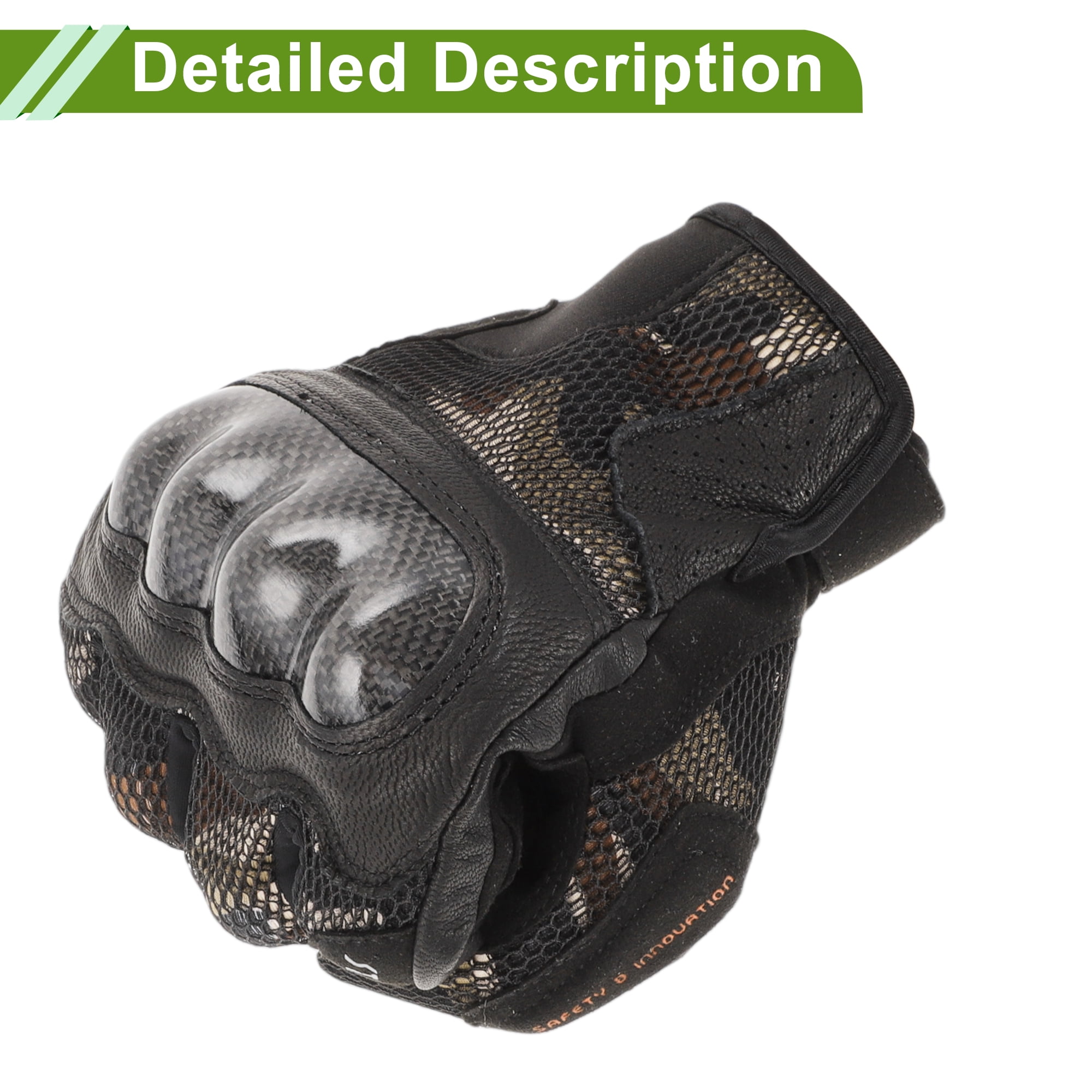 Unique Bargains XXL Motorcycle Gloves Breathable Full Finger Carbon Fiber Pattern Leather Outdoor Gloves Brown 1 Pair