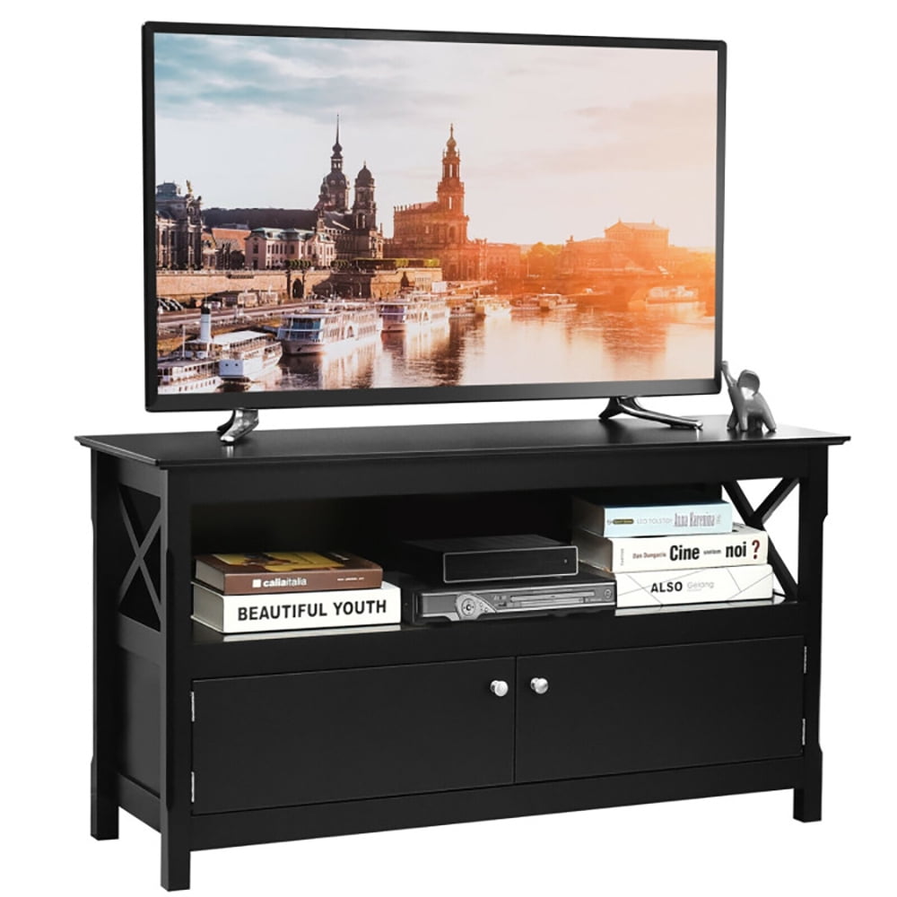 Finihen TV Stand, TV Cabinet, 44 Inch Wooden Storage Cabinet TV Stand, Media Entertainment Center with Storage, for Living Room, Bedroom, Black