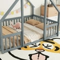 thumbnail image 4 of Miniyam Wood Full Size House-Shaped Floor Bed with Guardrails for Kids, Gray, 4 of 7
