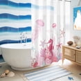 thumbnail image 5 of No Hook Shower Curtain, Pink Coastal Shower Curtains for Bathroom with See Through Top Window, Summer Ocean Coral Jellyfish Seahorse Starfish Waterproof & Washable Bath Curtain Small Stall 36"x78", 5 of 9
