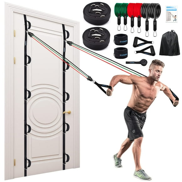Brebebe Door Anchor Strap for Resistance Bands Exercises, Multi Point Gym Attachment Home Fitness, Portable Band Workout Equipment (1 Anchor+Resistance Set), Black