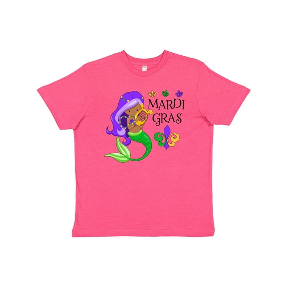 Inktastic Mardi Gras Mermaid with Harp and Beads Youth T-Shirt
