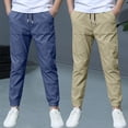thumbnail image 2 of ZACPNCV 2 Pack Boys Linen Pants Summer Chino Pants Drawstring Trousers Lightweight Athletic Pant Casual Pant School Uniform Khaki 7-8 Years, 2 of 9