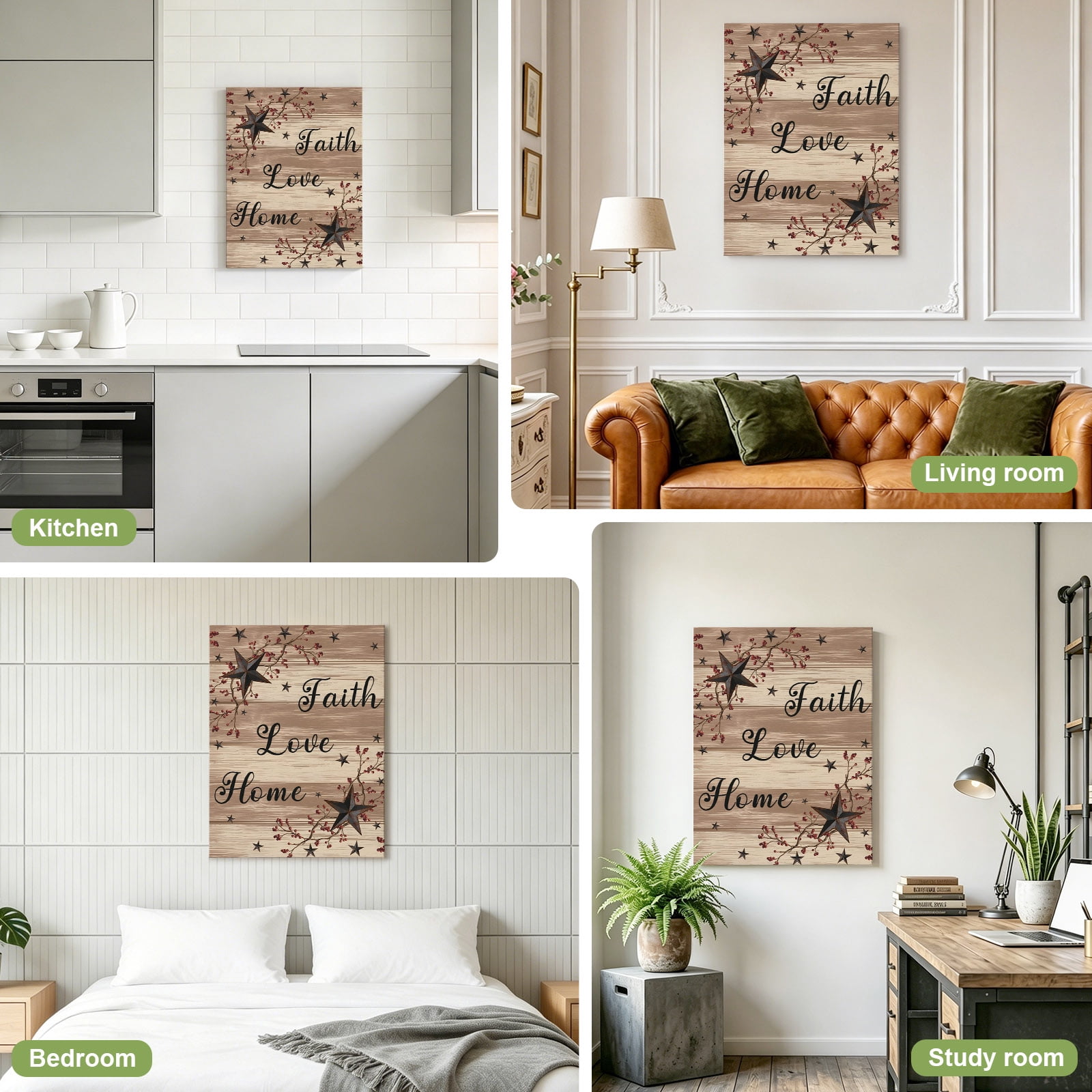 Retro Country Stars Canvas Wall Art for Living Room, Faith Love Home Berries Farmhouse Brown Striped Poster Print Painting for Bedroom Office Home Decoration Wall Pictures Prepare To Hang 12"x12"