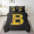 thumbnail image 2 of Feelyou Cartoon Baseball Print Bedding Comforter Set 7pcs, Monogrammed B King Bedding Sets, Black Gold Stripes Abstract Reversible Bed Sheets, Breathable Home Decor, 2 of 7