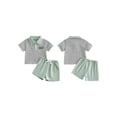 thumbnail image 2 of BemeyourBBs Toddler Baby Boys Mama's Little Dude Outfit Summer Clothes Short Sleeve Lapel Letter Embroidery Striped Button Shirt Tops and Pockets Shorts Set, 2 of 9