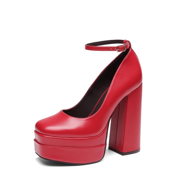 Zapatos DREAM PAIRS Tacones Plataforma con Correa al Tobillo en Rojo