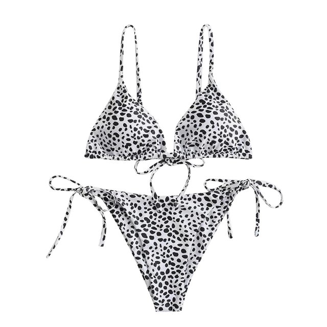 Conjunto de bikini HUOGUO para mujer, sexy, con estampado de puntos, corte alto y cordones