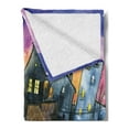 thumbnail image 2 of Abstract Soft Flannel Fleece Throw Blanket, Funky Watercolors Paint Small Town Weird Angles at Night Sky Reflections Mist, Cozy Plush for Indoor and Outdoor Use, 50" x 60", Multicolor, by Ambesonne, 2 of 5