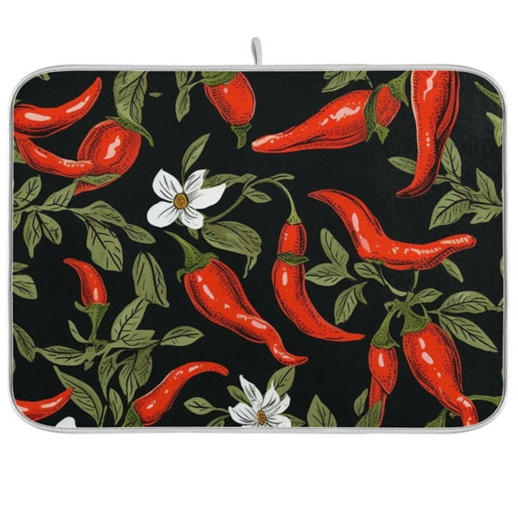 Vegetables and Floral Dish Drying Mat Microfiber Kitchen Pad Large Counter Absorbent Dish Mats Drainer Rack 16"x18"
