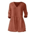 thumbnail image 3 of Baberdicy Women's V Neck T Shirts 3/4 Sleeve Solid Color Cotton Casual Summer Tees Tunic Length, Watermelon Red Xl, 3 of 5