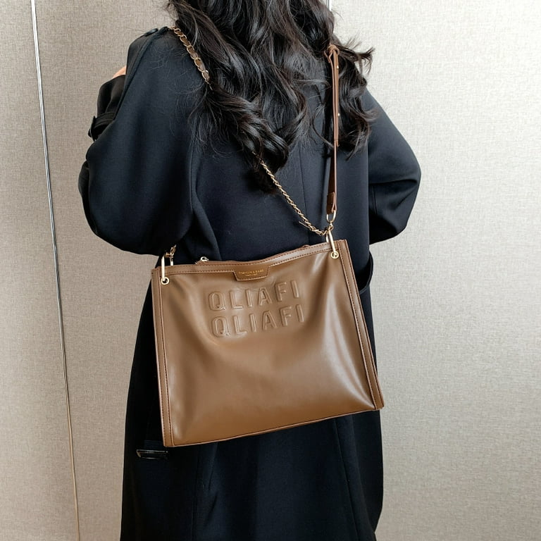 Qwzndzgr Fashion Bucket Shoulder Bag High-Capacity Women Crossbody Tote Bag Wide Strap Female Messenger Bags Lady Soft PU Leather Handbag, Adult