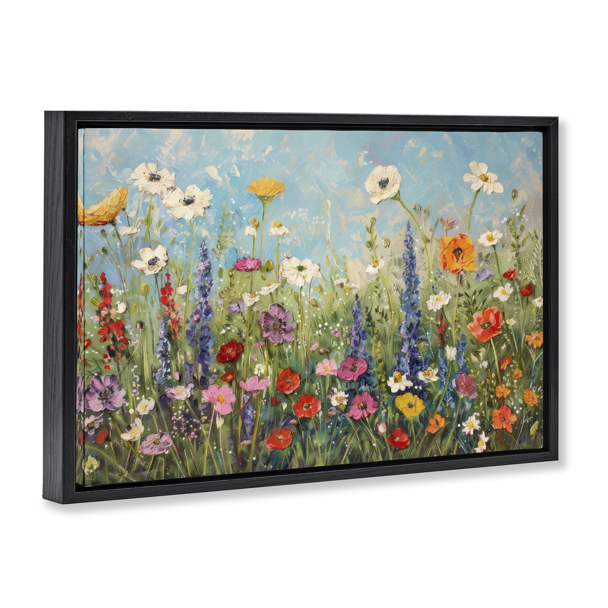 Stupell Industries Wildflower Field of Spring Blooms Black Framed Floater Canvas Wall Art, design by Creative Studio