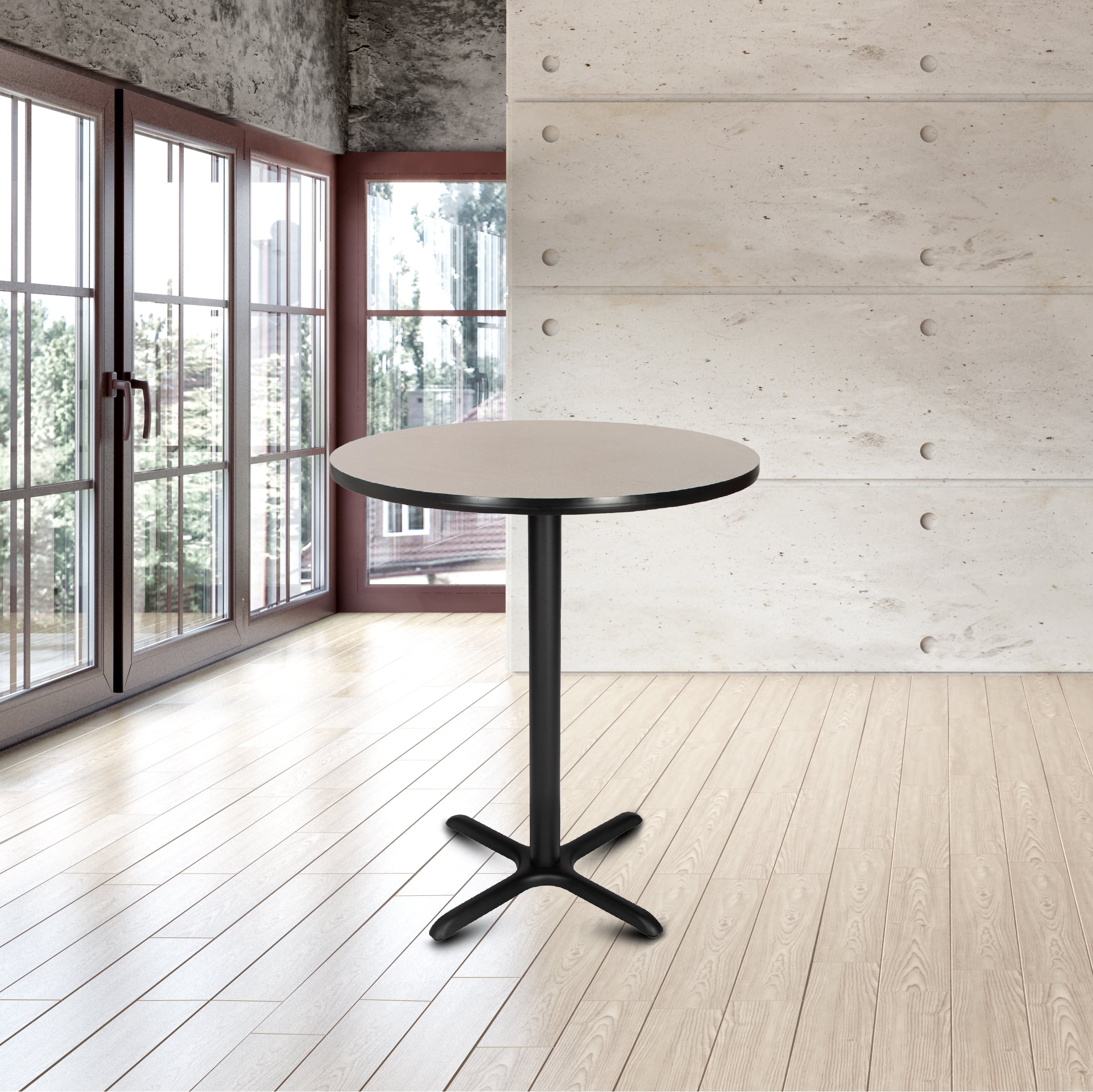 Hampden Furnishings Bennet Collection Steel Frame 36" Round Top, X Base, 42" Height Cafe Table, Black Frame/Grey Nebula Top