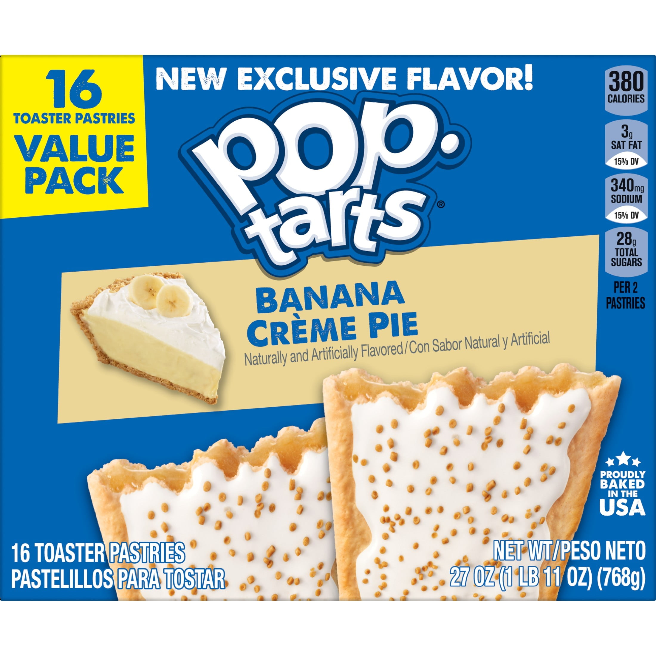 Pop-Tarts Frosted Banana Creme Pie Toaster Pastries, Breakfast Foods, Shelf-Stable, 27 oz (16 Count)