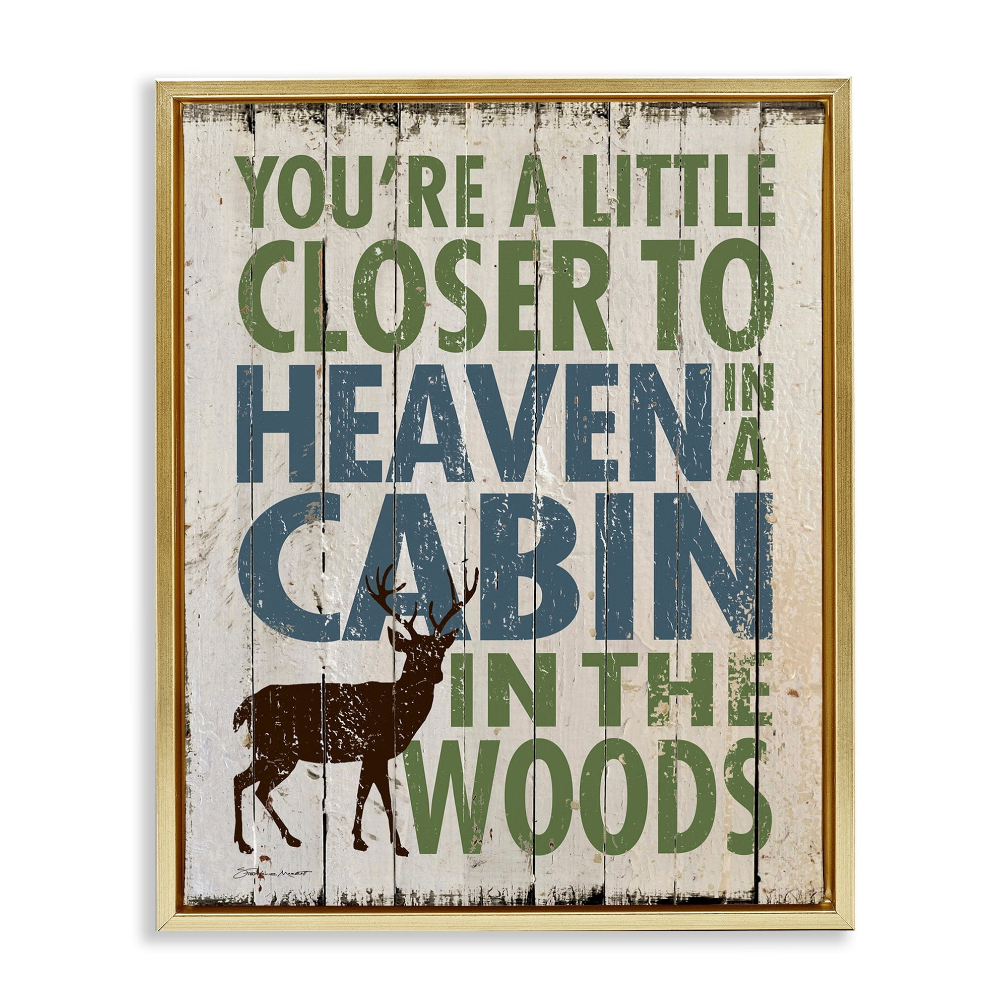 Stupell Industries Closer to Heavin in a Cabin Metallic Gold Framed Floating Canvas Wall Art, 16x20, by Stephanie Workman Marrott